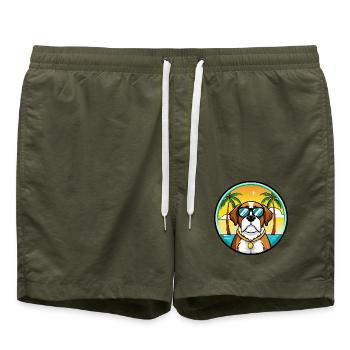 Bernhardiner Hunderasse Cartoon Sonnenbrille Strand - Badeshorts - Olive - Vorne - AI Model Male 185 light (185cm)