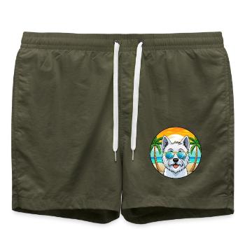 West Highland Terrier Hunderasse Cartoon Sonnenbrille - Badeshorts - Olive - Vorne - AI Model Male 185 light (185cm)
