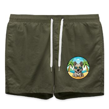 Porcelaine Hunderasse Cartoon Sonnenbrille Strand - Badeshorts - Olive - Vorne - AI Model Male 185 light (185cm)
