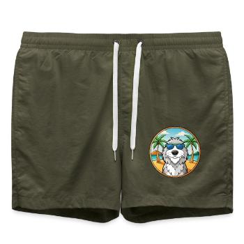 Polnische Schäferhundrasse Cartoon Sonnenbrille Strand - Badeshorts - Olive - Vorne - AI Model Male 185 light (185cm)