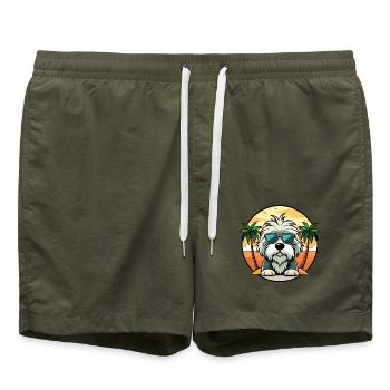 Vieux chien de berger anglais race dessin animé lunettes de soleil plage - Short de bain - vert olive - Devant - AI Model Male 185 light (185cm)