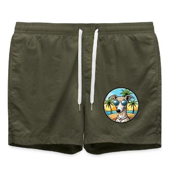 Lévrier italien race chien dessin animé lunettes de soleil plage - Short de bain - vert olive - Devant - AI Model Male 185 light (185cm)
