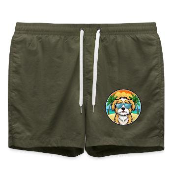 Lhassa Apso Chien Race Dessin Animé Lunettes De Soleil Plage - Short de bain - vert olive - Devant - AI Model Male 185 light (185cm)
