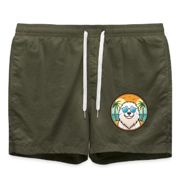 Kuvasz Hunderasse Cartoon Sonnenbrille Strand - Badeshorts - Olive - Vorne - AI Model Male 185 light (185cm)