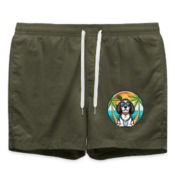 English Springer Spaniel Hunderasse Cartoon Beach - Badeshorts - Olive - Vorne - AI Model Male 185 light (185cm)