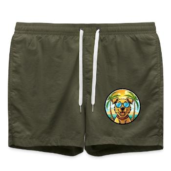 Chesapeake Bay Retriever Hunderasse Cartoon Beach - Badeshorts - Olive - Vorne - AI Model Male 185 light (185cm)