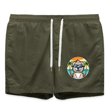 Caucasian Shepherd Dog Breed Cartoon Sunglasses - Swim Trunks - olive - Front - AI Model Male 185 light (185cm)