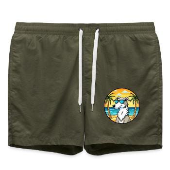 Borzoi Dog Breed Cartoon Sunglasses Beach - Swim Trunks - olive - Front - AI Model Male 185 light (185cm)