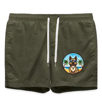 Bohemian Shepherd Dog Breed Cartoon Sunglass Beach - Swim Trunks - olive - Front - AI Model Male 185 light (185cm)