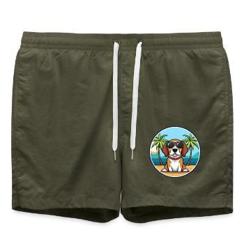Beagle Hunderasse Cartoon Sonnenbrille Strand - Badeshorts - Olive - Vorne - AI Model Male 185 light (185cm)