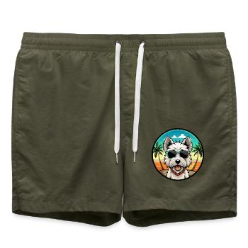 West Highland Terrier Hunderasse Cartoon Sonnenbrille - Badeshorts - Olive - Vorne - AI Model Male 185 light (185cm)