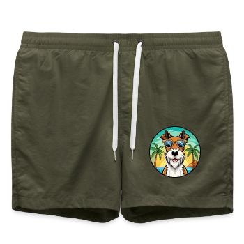 Draht Foxterrier Hunderasse Cartoon Sonnenbrille Strand - Badeshorts - Olive - Vorne - AI Model Male 185 light (185cm)