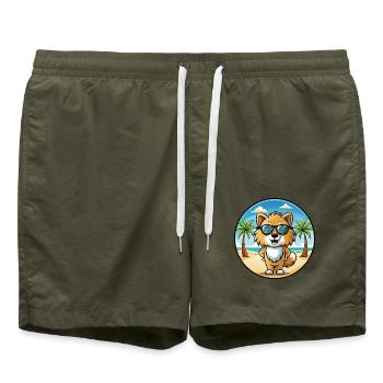 Spielzeug Deutscher Spitz Hund Rasse Cartoon Sonnenbrille Strand - Badeshorts - Olive - Vorne - AI Model Male 185 light (185cm)