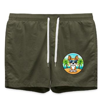 Spielzeug Foxterrier Hund Rasse Cartoon Sonnenbrille Strand - Badeshorts - Olive - Vorne - AI Model Male 185 light (185cm)