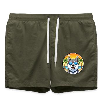 Seppala Sibirische Schlittenhunderasse Cartoon Sonnenbrille - Badeshorts - Olive - Vorne - AI Model Male 185 light (185cm)
