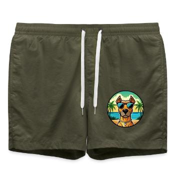 Rhodesian Ridgeback Hunderasse Cartoon Sonnenbrille - Badeshorts - Olive - Vorne - AI Model Male 185 light (185cm)
