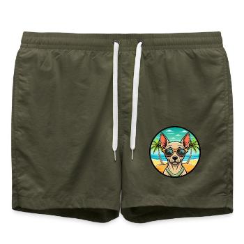 Peruanische haarlose Hunderasse Cartoon Sonnenbrille Strand - Badeshorts - Olive - Vorne - AI Model Male 185 light (185cm)
