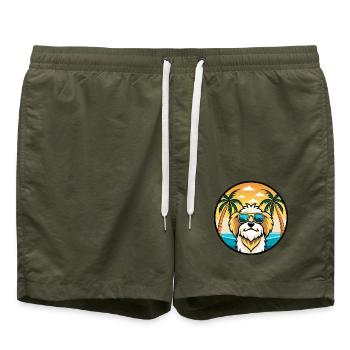 Lhassa Apso Chien Race Dessin Animé Lunettes De Soleil Plage - Short de bain - vert olive - Devant - AI Model Male 185 light (185cm)