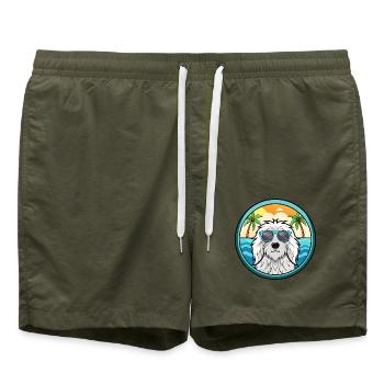 Komondor Hunderasse Cartoon Sonnenbrille Strand - Badeshorts - Olive - Vorne - AI Model Male 185 light (185cm)