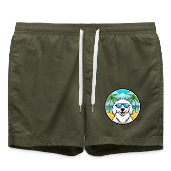 Great Pyrenees Dog Breed Cartoon Sunglasses Beach - Swim Trunks - olive - Front - AI Model Male 185 light (185cm)