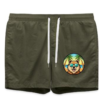 Eurasier Dog Breed Cartoon Sunglasses Beach - Swim Trunks - olive - Front - AI Model Male 185 light (185cm)