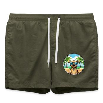 Black Mouth Cur Dog Breed Cartoon Sunglasses Beach - Swim Trunks - olive - Front - AI Model Male 185 light (185cm)