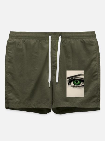 Grünes Auge Zeichnung - Badeshorts - Olive