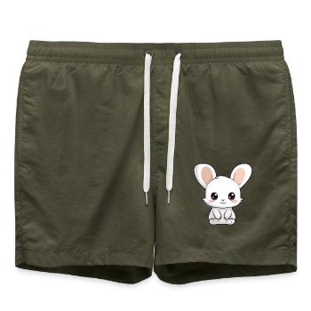 Hase niedliche Karikatur Kawaii Aquarell Tier Haustier - Badeshorts - Olive - Vorne - AI Model Male 185 light (185cm)