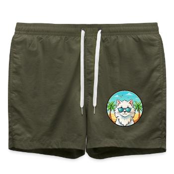 White Longhair Persian Cat Breed Cartoon Beach - Swim Trunks - olive - Front - AI Model Male 185 light (185cm)