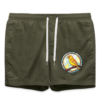 Kanarienvogel Bunte Aquarell-Tier-Haustier-Illustration - Badeshorts - Olive - Vorne - AI Model Male 185 light (185cm)