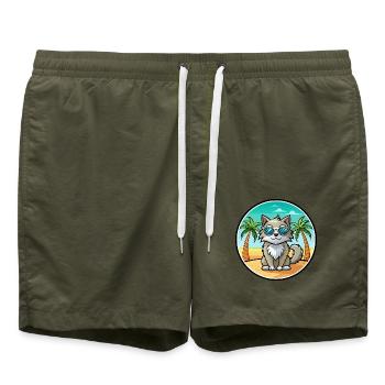 Laperm Cat Breed Cartoon Lunettes de soleil Beach - Short de bain - vert olive - Devant - AI Model Male 185 light (185cm)