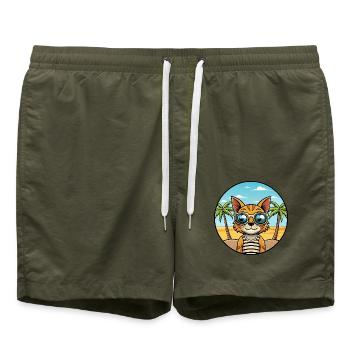 Ocicat Breed Cartoon Sonnenbrille Strand - Badeshorts - Olive - Vorne - AI Model Male 185 light (185cm)