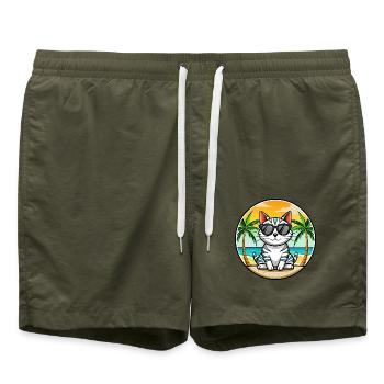 Amerikanische Kurzhaarkatze Rasse Cartoon Sonnenbrille - Badeshorts - Olive - Vorne - AI Model Male 185 light (185cm)
