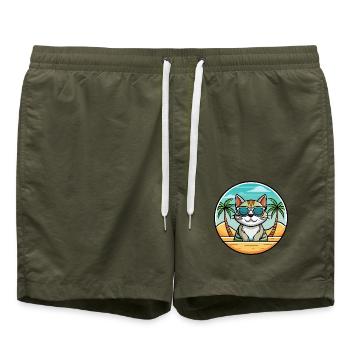 American Wirehair Cat Breed Cartoon Sunglass Beach - Swim Trunks - olive - Front - AI Model Male 185 light (185cm)