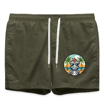 Zèbre Drôle Dessin Animé Plage D’été Lunettes De Soleil Cool - Short de bain - vert olive - Devant - AI Model Male 185 light (185cm)