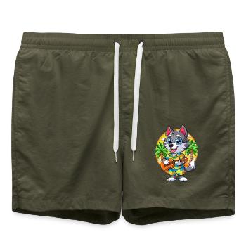 Drôle Husky Chien Dessin Animé Lunettes De Soleil De Plage D’été - Short de bain - vert olive - Devant - AI Model Male 185 light (185cm)