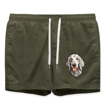 English Setter Hunderasse Cartoon Kawaii Illustrati - Badeshorts - Olive - Vorne - AI Model Male 185 light (185cm)