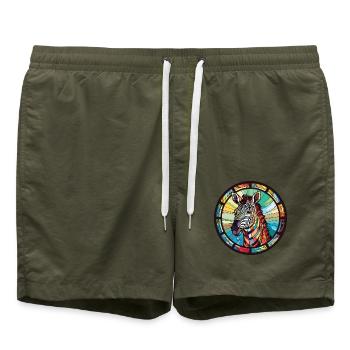 Zebra Buntes Aquarell Tier Haustier Illustration - Badeshorts - Olive - Vorne - AI Model Male 185 light (185cm)