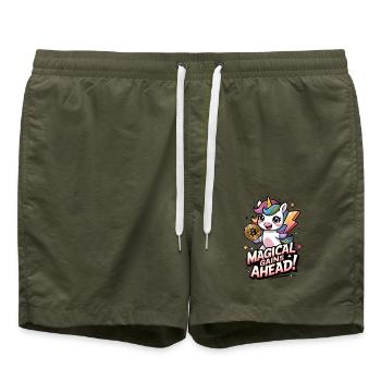 Magical Gains Ahead! - Swim Trunks - olive - Front - AI Model Male 185 light (185cm)