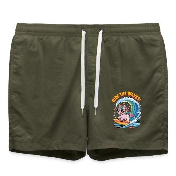 Ride The Waves! - Swim Trunks - olive - Front - AI Model Male 185 light (185cm)
