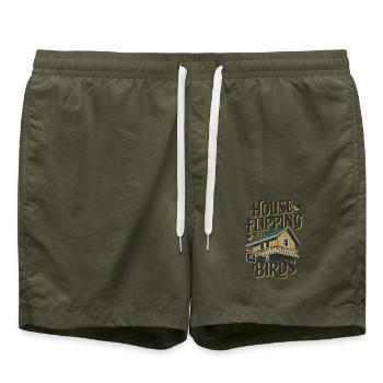House Flipping For Birds - Swim Trunks - olive - Front - AI Model Male 185 light (185cm)