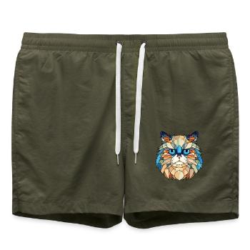 Himalaya-Katze bunte Aquarell-Haustier-Illustration - Badeshorts - Olive - Vorne - AI Model Male 185 light (185cm)
