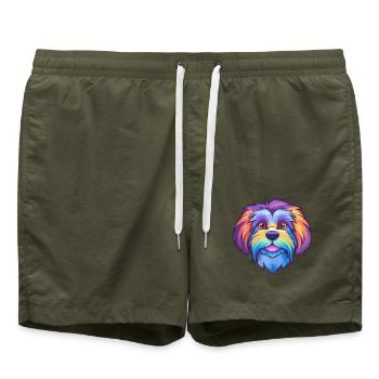 Lowchen Kleiner Löwe Hunderasse Cartoon Kawaii Illus - Badeshorts - Olive - Vorne - AI Model Male 185 light (185cm)
