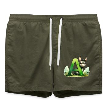 Tieralphabet - Buchstabe A für Esel - Zeichnung - Badeshorts - Olive - Vorne - AI Model Male 185 light (185cm)