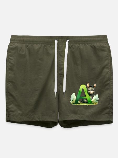 Tieralphabet - Buchstabe A für Esel - Zeichnung - Badeshorts - Olive