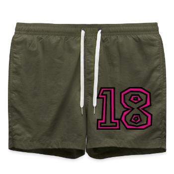 18. 18 JAHRE ALT. 18-JÄHRIGES JUBILÄUM. GEBURTSTAG 18 JAHRE. - Badeshorts - Olive - Vorne - AI Model Male 185 light (185cm)