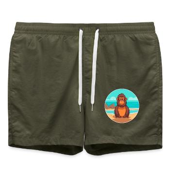 Pavian Aquarell Cartoon Kawaii Clipart Tier - Badeshorts - Olive - Vorne - AI Model Male 185 light (185cm)