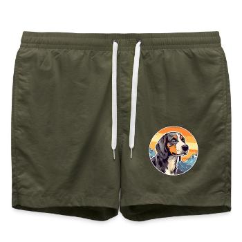 Polnische Jagdhunderasse Karikatur Kawaii Aquarell - Badeshorts - Olive - Vorne - AI Model Male 185 light (185cm)