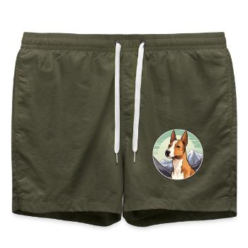Basenji Hunderasse Cartoon Kawaii Aquarell - Badeshorts - Olive - Vorne - AI Model Male 185 light (185cm)