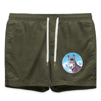 Esel Aquarell Karikatur Kawaii Haustier Tier Farbe - Badeshorts - Olive - Vorne - AI Model Male 185 light (185cm)